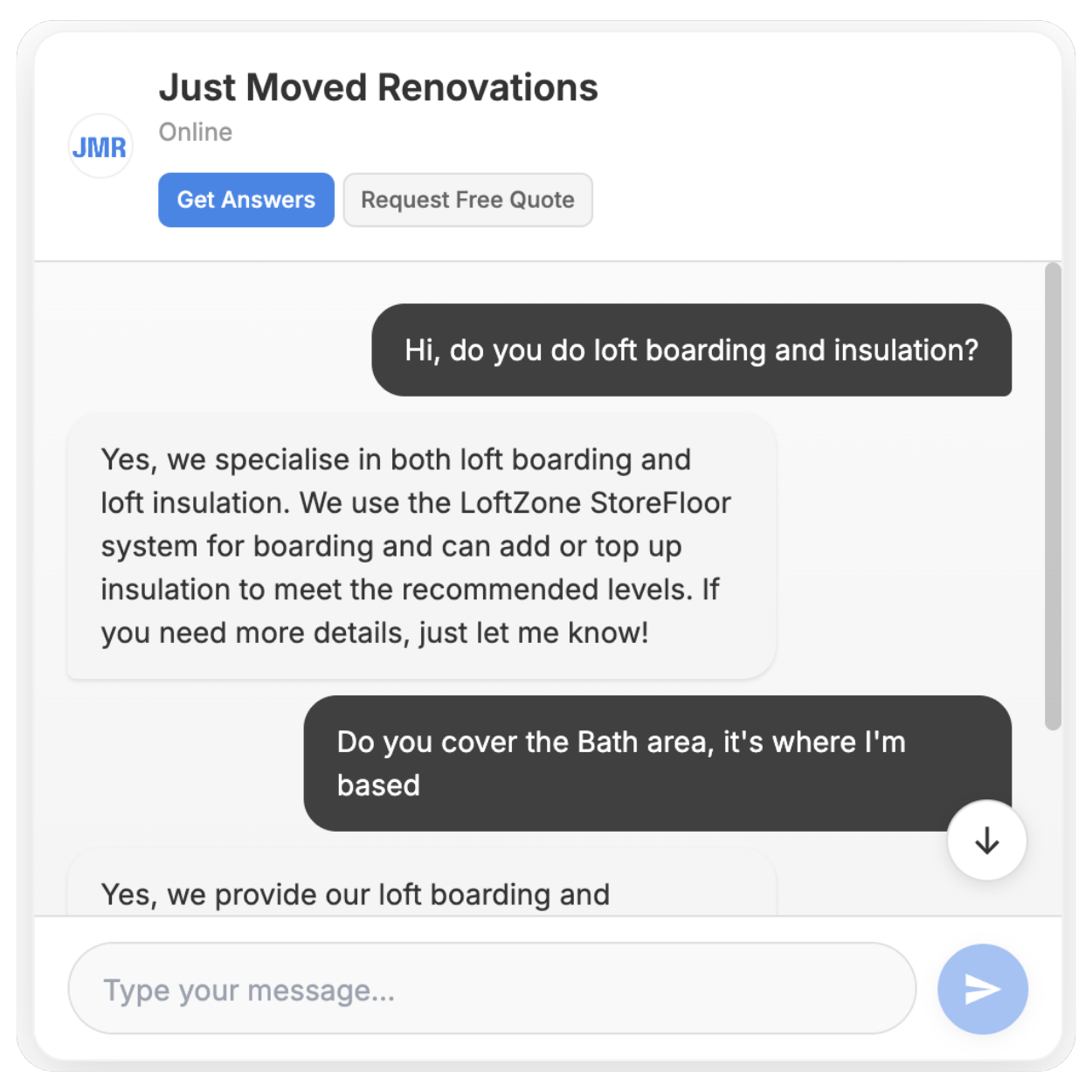 Sales Assistant chat interface
