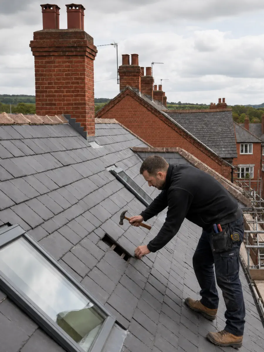 Roofing professional at work