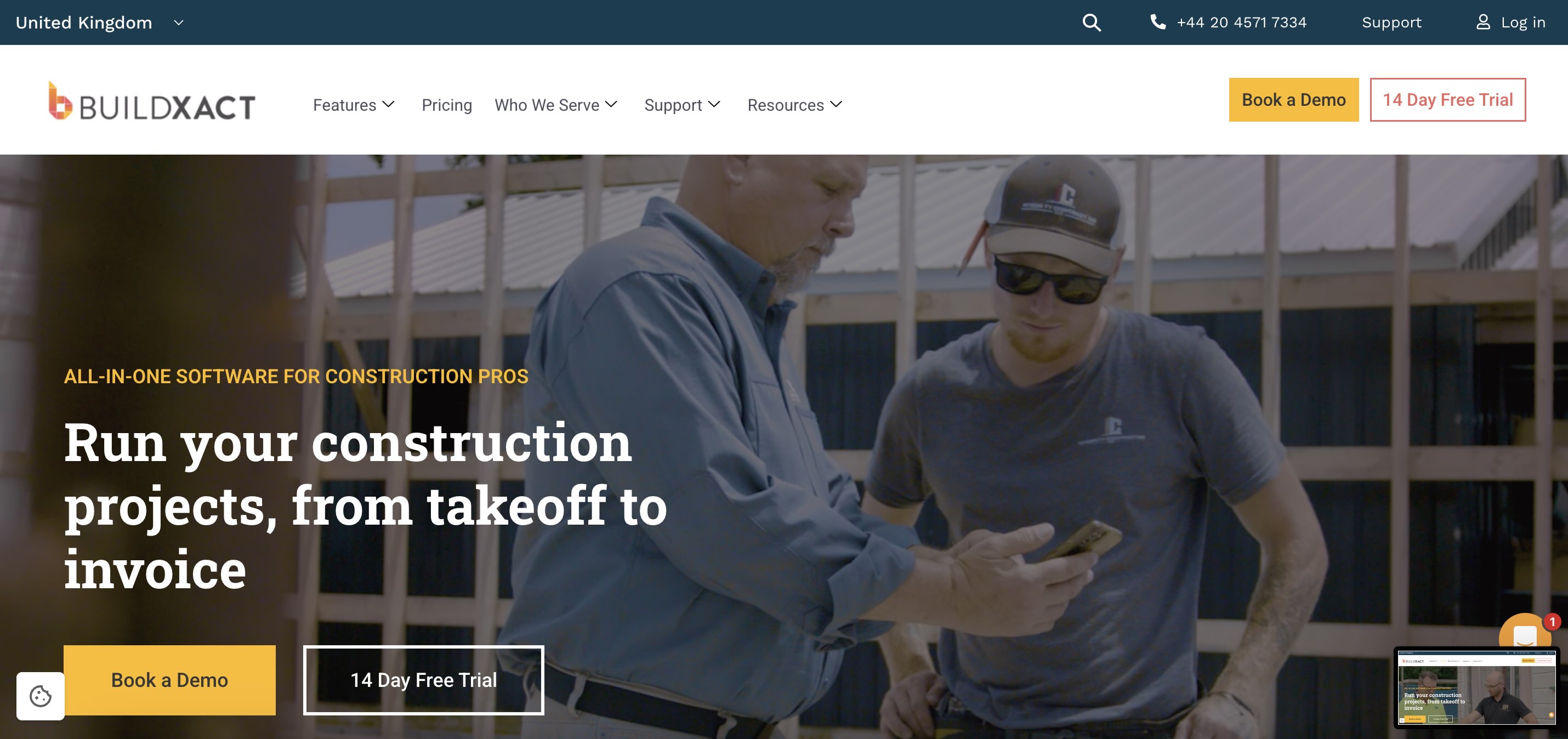 Buildxact homepage screenshot for quoting and estimating