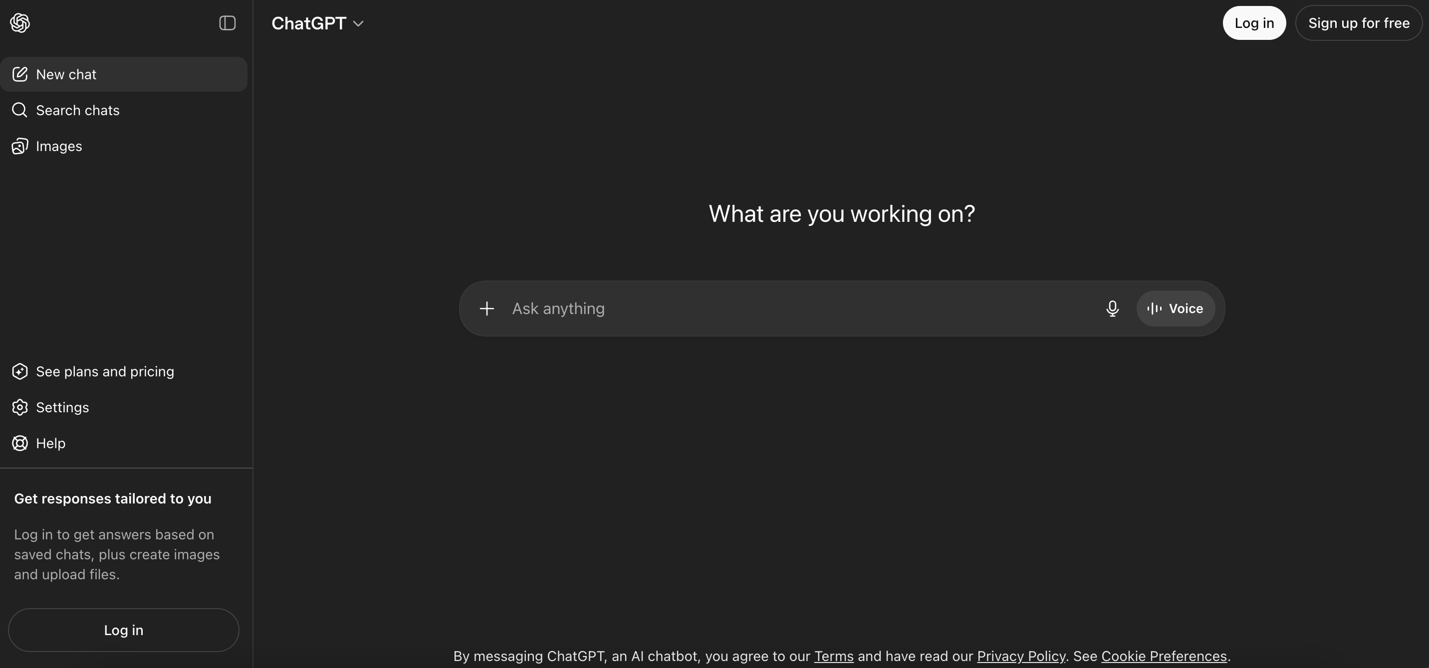 ChatGPT homepage screenshot for marketing and customer communication