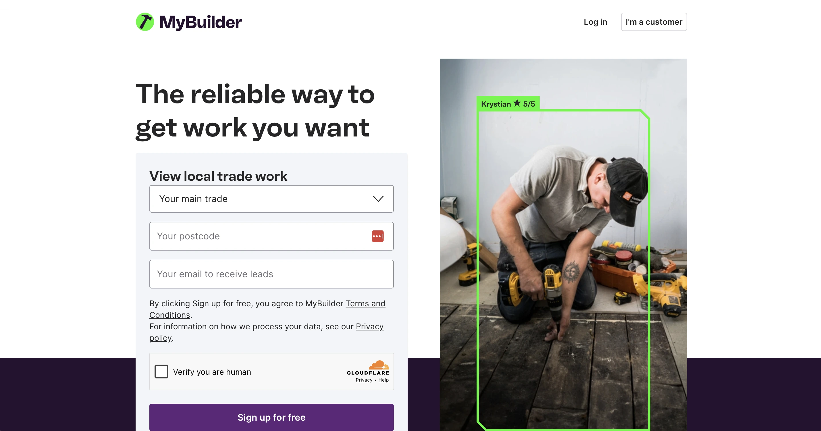MyBuilder homepage pricing context