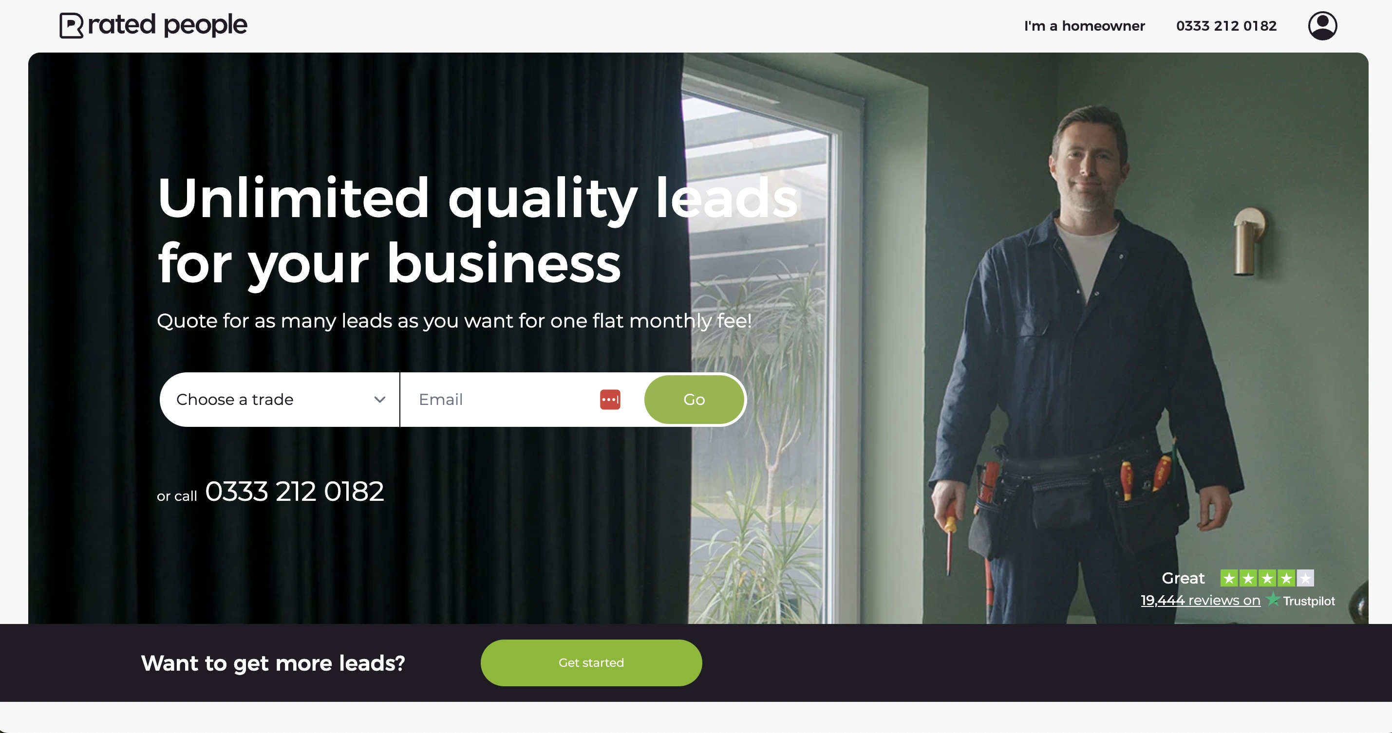 Rated People homepage pricing context