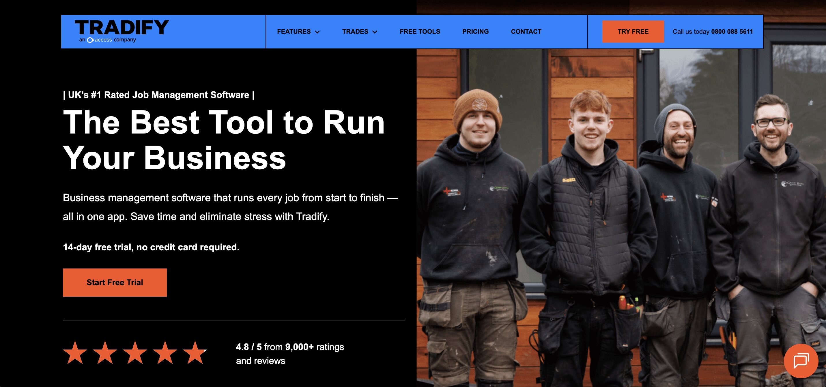 Tradify homepage screenshot for job management