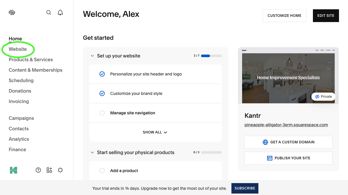 Install Kantr Squarespace - Screenshot