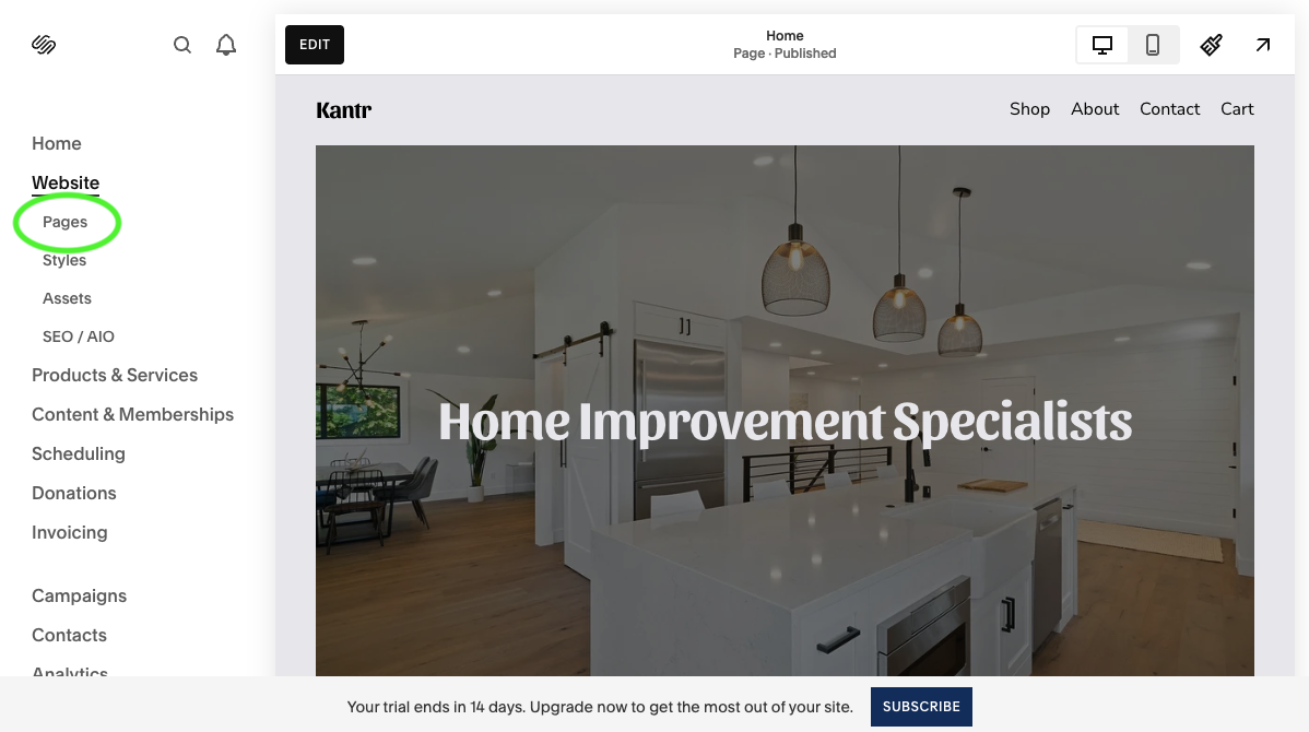 Install Kantr Squarespace - Screenshot