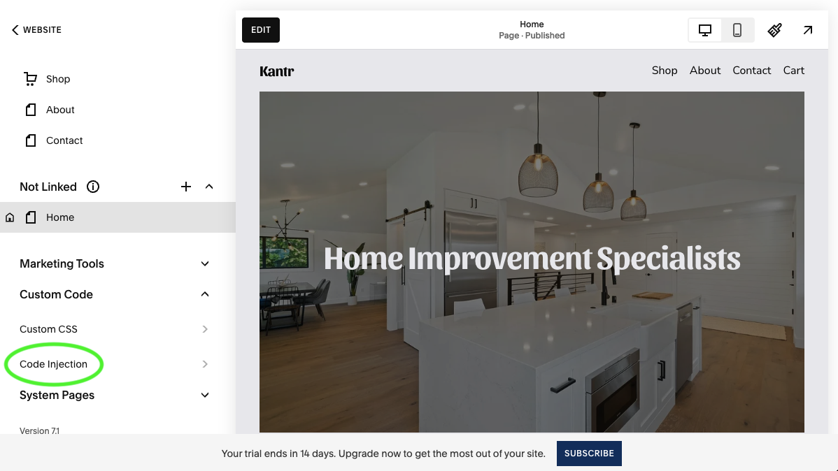 Install Kantr Squarespace - Screenshot