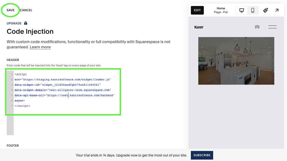 Install Kantr Squarespace - Screenshot