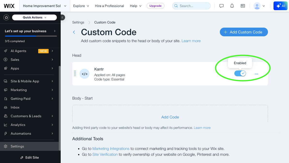 Install Kantr Wix - Screenshot