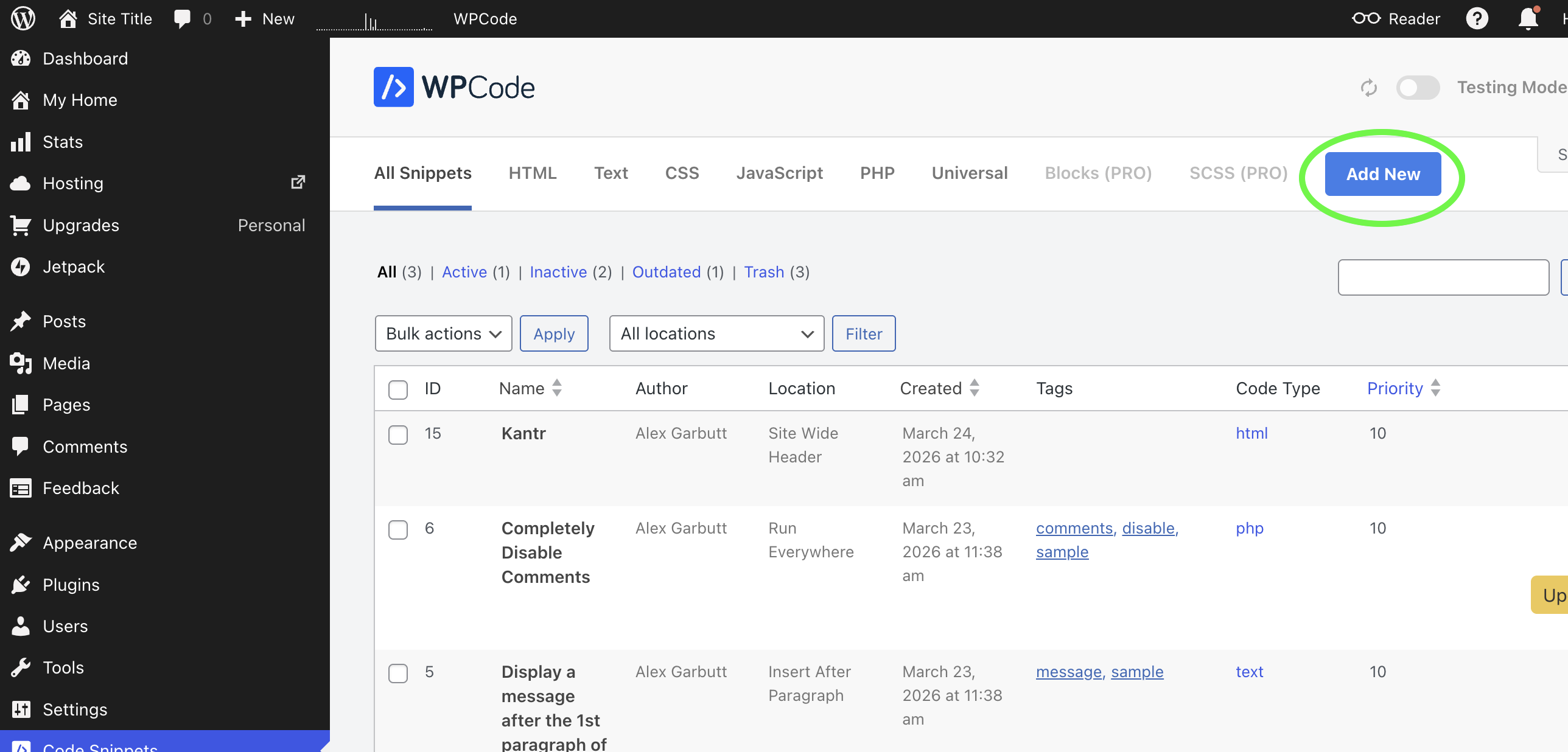 Install Kantr WPCode plugin - Screenshot