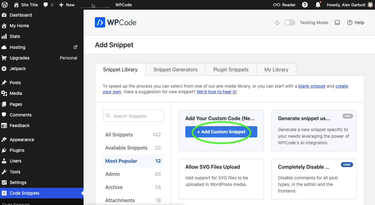 Install Kantr WPCode plugin - Screenshot