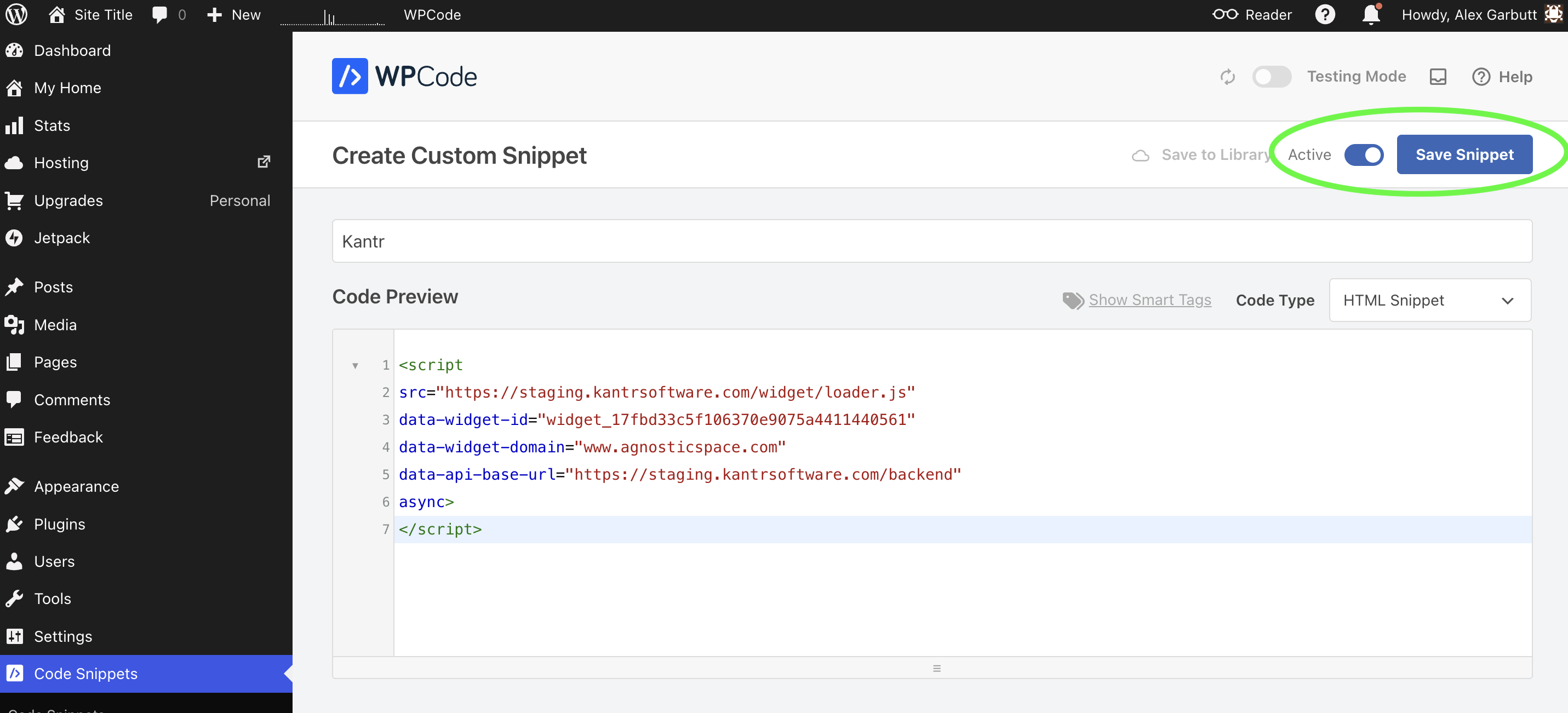 Install Kantr WPCode plugin - Screenshot